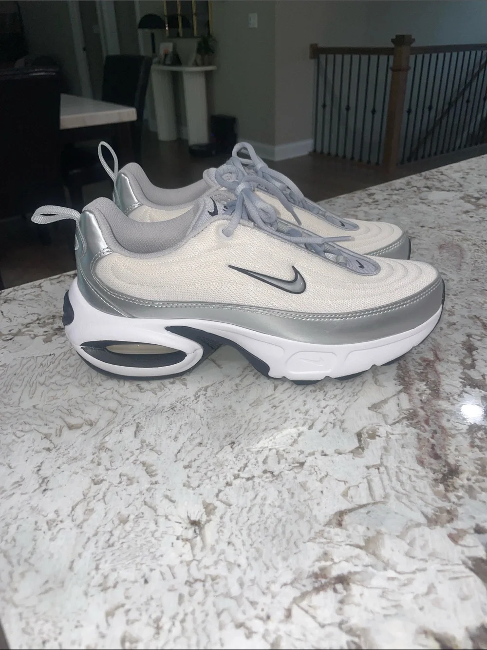 Nike Women’s White and Silver Air-Cushioned Athletic Sneakers